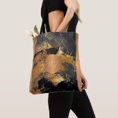 Moderne kunst borstel streken grijs goud monogram tote bag (Dichtbij)