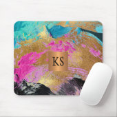 Moderne kunst borstel streken zwart goud monogram muismat (Met muis)