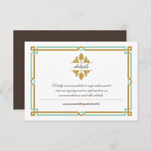  moderne kunst Deco Mint & Gold Wedding Informatiekaartje (Voorkant / Achterkant)