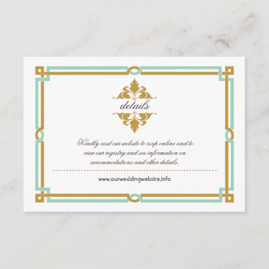  moderne kunst Deco Mint & Gold Wedding Informatiekaartje (Voorkant)