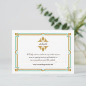  moderne kunst Deco Mint & Gold Wedding Informatiekaartje (Staand voorkant)