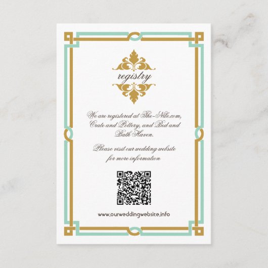  moderne kunst Deco Mint & Gold Wedding Informatiekaartje (Voorkant)