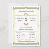  moderne kunst Deco Mint & Gold Wedding Kaart (Voorkant)