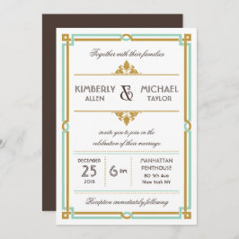  moderne kunst Deco Mint & Gold Wedding Kaart