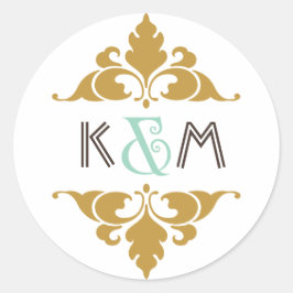  moderne kunst Deco Mint & Gold Wedding Ronde Sticker