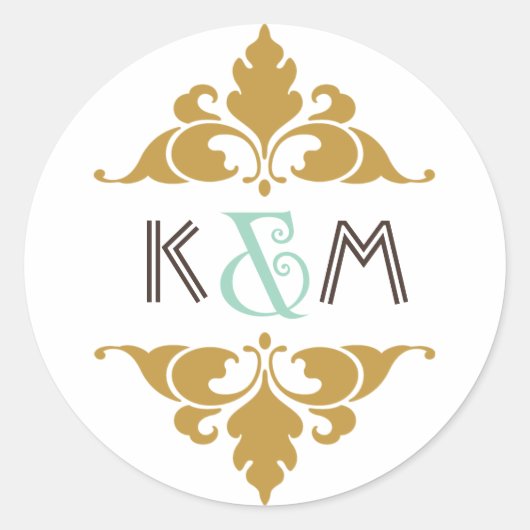  moderne kunst Deco Mint & Gold Wedding Ronde Sticker (Voorkant)