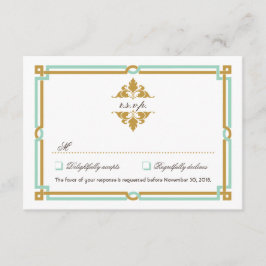  moderne kunst Deco Mint & Gold Wedding RSVP Kaartje