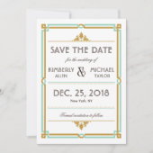  moderne kunst Deco Mint & Gold Wedding Save The Date (Voorkant)