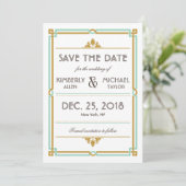  moderne kunst Deco Mint & Gold Wedding Save The Date (Staand voorkant)