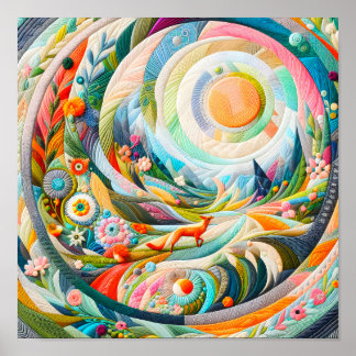 Moderne kunst geborduurd kijken voorjaar landschap poster