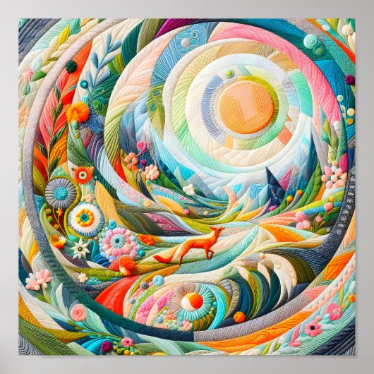 Moderne kunst geborduurd kijken voorjaar landschap poster (Voorkant)