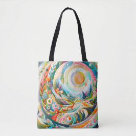Moderne kunst geborduurd kijken voorjaar landschap tote bag