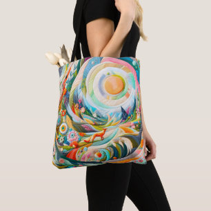 Moderne kunst geborduurd kijken voorjaar landschap tote bag