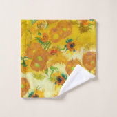 Moderne kunst geel Sinaasappel zonnebloemen olieve Bad Handdoek (Wasdoekje)