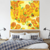 Moderne kunst geel Sinaasappel zonnebloemen olieve Canvas Afdruk (Insitu (Slaapkamer))