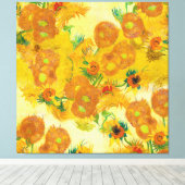 Moderne kunst geel Sinaasappel zonnebloemen olieve Canvas Afdruk (Insitu (Houten vloer))