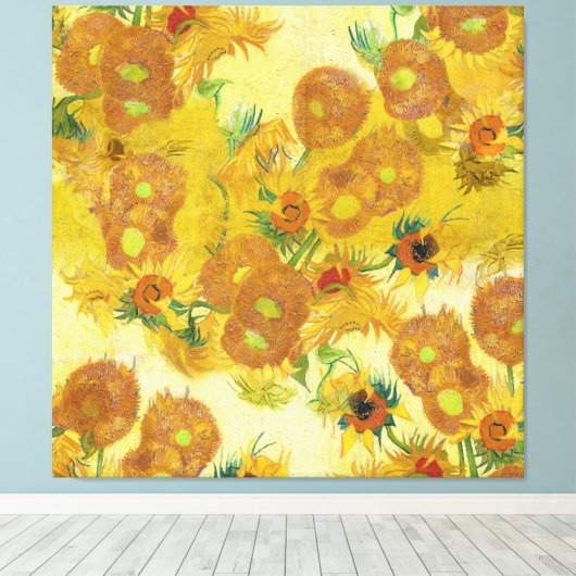 Moderne kunst geel Sinaasappel zonnebloemen olieve Canvas Afdruk (Insitu (Houten vloer))