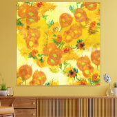 Moderne kunst geel Sinaasappel zonnebloemen olieve Canvas Afdruk (Insitu (Woonkamer))