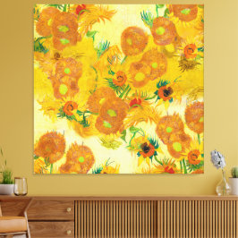 Moderne kunst geel Sinaasappel zonnebloemen olieve Canvas Afdruk