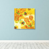 Moderne kunst geel Sinaasappel zonnebloemen olieve Canvas Afdruk (Insitu (Houten vloer))