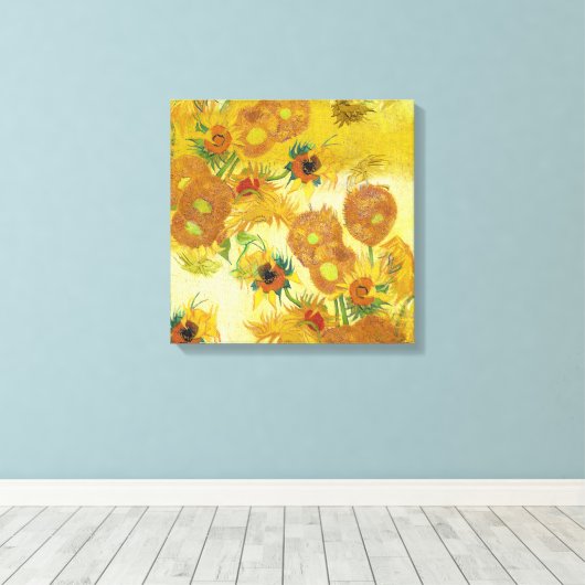 Moderne kunst geel Sinaasappel zonnebloemen olieve Canvas Afdruk (Insitu (Houten vloer))