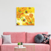 Moderne kunst geel Sinaasappel zonnebloemen olieve Canvas Afdruk (Insitu (Woonkamer))