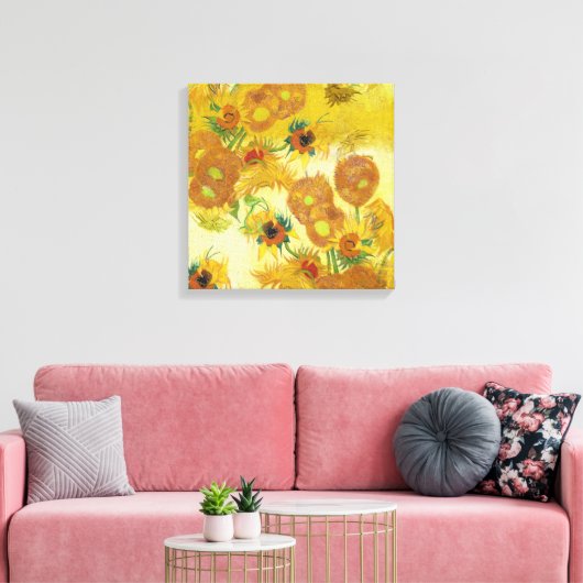 Moderne kunst geel Sinaasappel zonnebloemen olieve Canvas Afdruk (Insitu (Woonkamer))