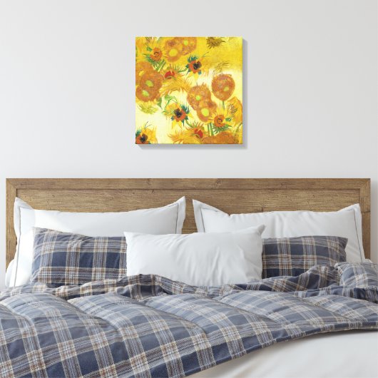 Moderne kunst geel Sinaasappel zonnebloemen olieve Canvas Afdruk (Insitu (Slaapkamer))