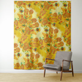Moderne kunst geel Sinaasappel zonnebloemen olieve Wandkleed