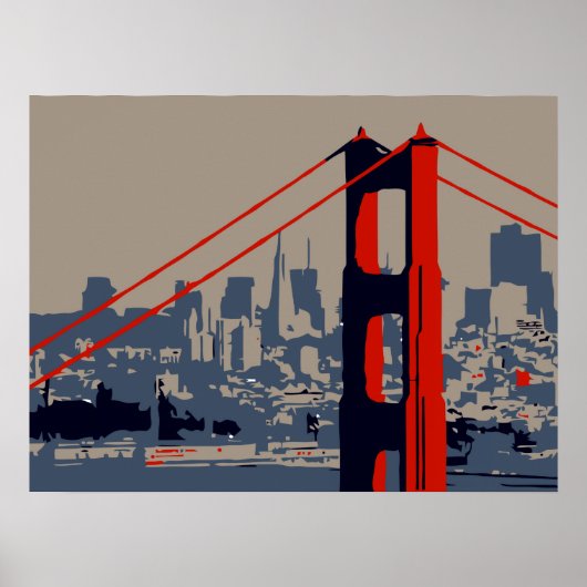 Moderne kunst: Golden Gate Bridge en skyline Poster (Voorkant)