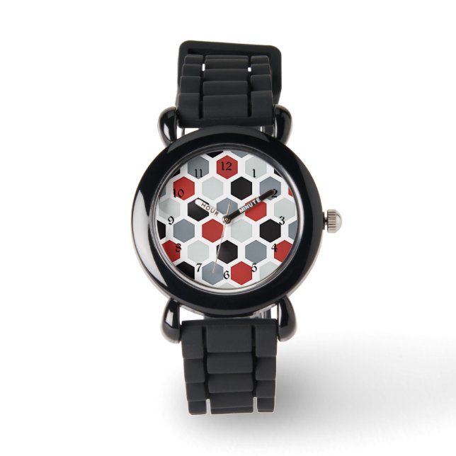 Moderne kunst Hexagon Patroon Horloge (Voorkant)