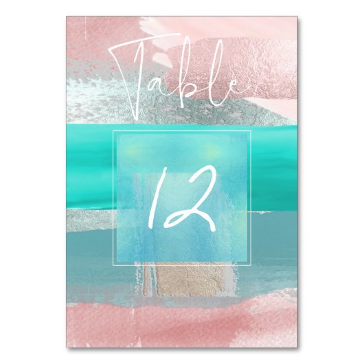 Moderne kunst, kleur blok tafel NAO. Blush+Blue Kaart (Voorkant)