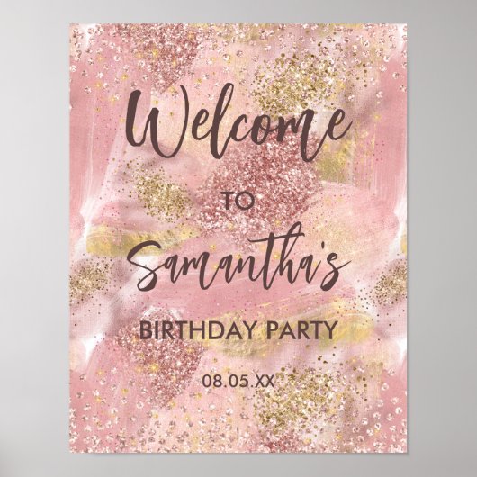Moderne Kunst Meisje Roze Faux Gouden Glitter Welk Poster (Voorkant)