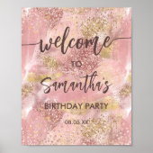 Moderne Kunst Meisje Roze Faux Gouden Glitter Welk Poster (Voorkant)