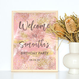 Moderne Kunst Meisje Roze Faux Gouden Glitter Welk Poster