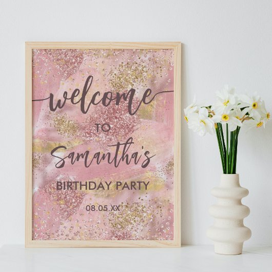 Moderne Kunst Meisje Roze Faux Gouden Glitter Welk Poster