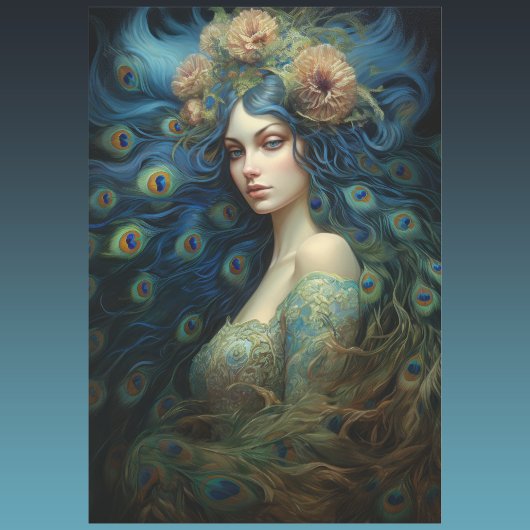 Moderne Kunst met Vrouw en Peacock Veren Inpakpapier Vel