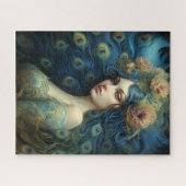 Moderne Kunst met Vrouw en Peacock Veren Legpuzzel (Horizontaal)
