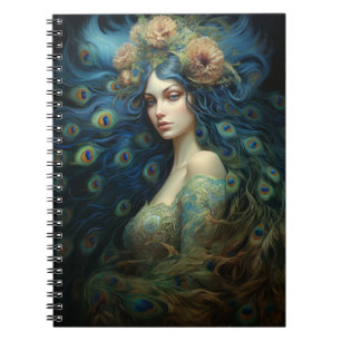 Moderne Kunst met Vrouw en Peacock Veren Notitieboek