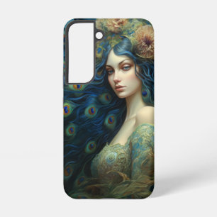 Moderne Kunst met Vrouw en Peacock Veren Samsung Galaxy Hoesje
