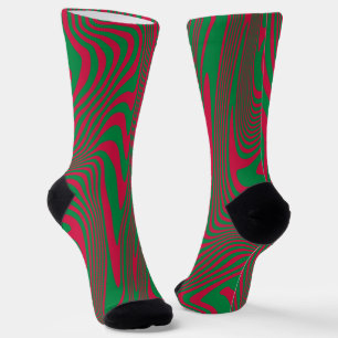Moderne Kunst Op-Art MCM Groen Rood Kerstmis Sokken
