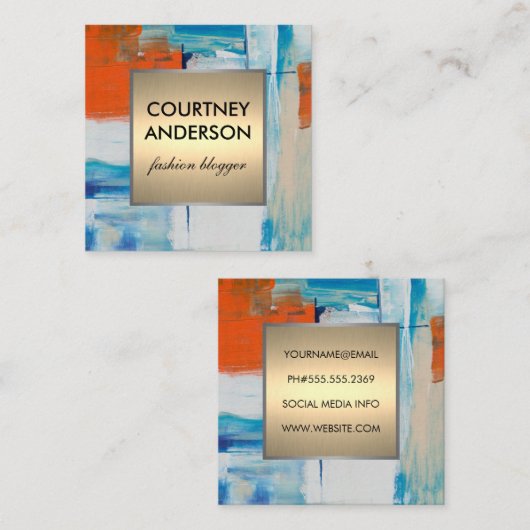 Moderne Kunst | Patroon Goud Metaal Vierkante Visitekaartje (Voorkant / Achterkant)