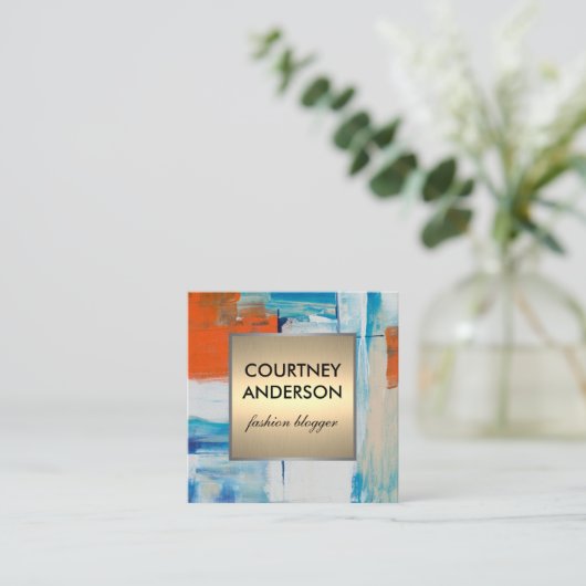 Moderne Kunst | Patroon Goud Metaal Vierkante Visitekaartje (Staand voorkant)