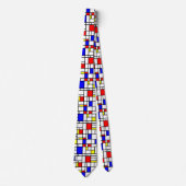 Moderne Kunst Rode Gele Blauwe Rasterpatroon Nekda Stropdas (Voorkant)