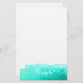 Moderne kunst schattige blauwe waterverf gepersona briefpapier (Voorkant / Achterkant)