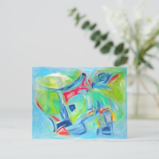 Moderne Kunst Schilderij Expressieve Groen en Blau Briefkaart (Staand voorkant)