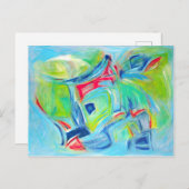 Moderne Kunst Schilderij Expressieve Groen en Blau Briefkaart (Voorkant / Achterkant)