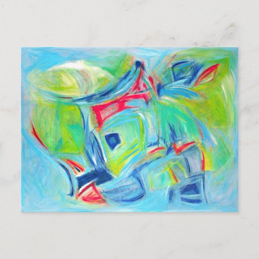 Moderne Kunst Schilderij Expressieve Groen en Blau Briefkaart (Voorkant)