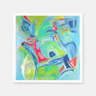 Moderne Kunst Schilderij Expressieve Groen en Blau Servet
