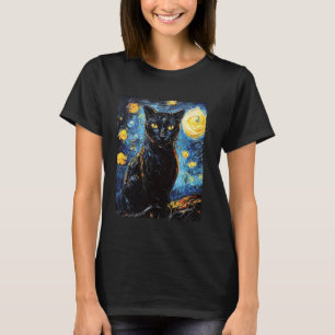 Moderne Kunst Schilderij Van Gogh Sterrennacht Kat T-shirt